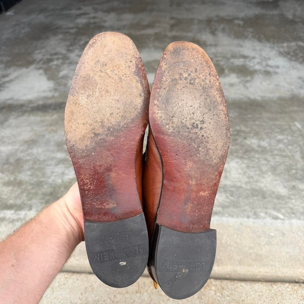 Vintage 80's Florsheim Burnt Orange slip on leather loafers size tagged 10 B - Picture 6 of 8